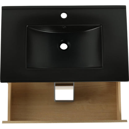 30" Wall-Mounted Bathroom Vanity With Black Ceramic Sink, 2-Soft Close Drawers, KD-Package