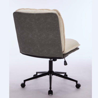 Oversize Seat Cirss Cross Chair with Wheels, Elegant Design Computer Chair, Adjustable Height 360 Rolling Swivel Home Office Chair for Small Space, Dressing Room, Living Room (GRAY+WHITE)