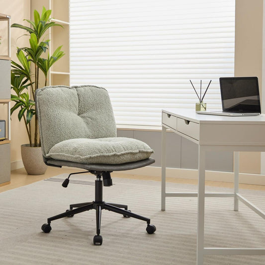 Oversize Seat Cirss Cross Chair with Wheels, Elegant Design Computer Chair, Adjustable Height 360 Rolling Swivel Home Office Chair for Small Space, Dressing Room, Living Room (GRAY+GREEN)