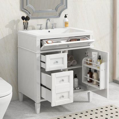 30" Bathroom Vanity with Top Sink, Modern Bathroom Storage Cabinet with 2 Drawers and a Tip-out Drawer, Single Sink Bathroom Vanity