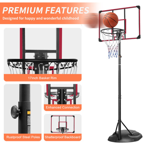 Portable Basketball Hoop Adjustable 7.5ft - 9.2ft with 32 Inch Backboard for Youth Adults Indoor Outdoor Basketball Goal Red
