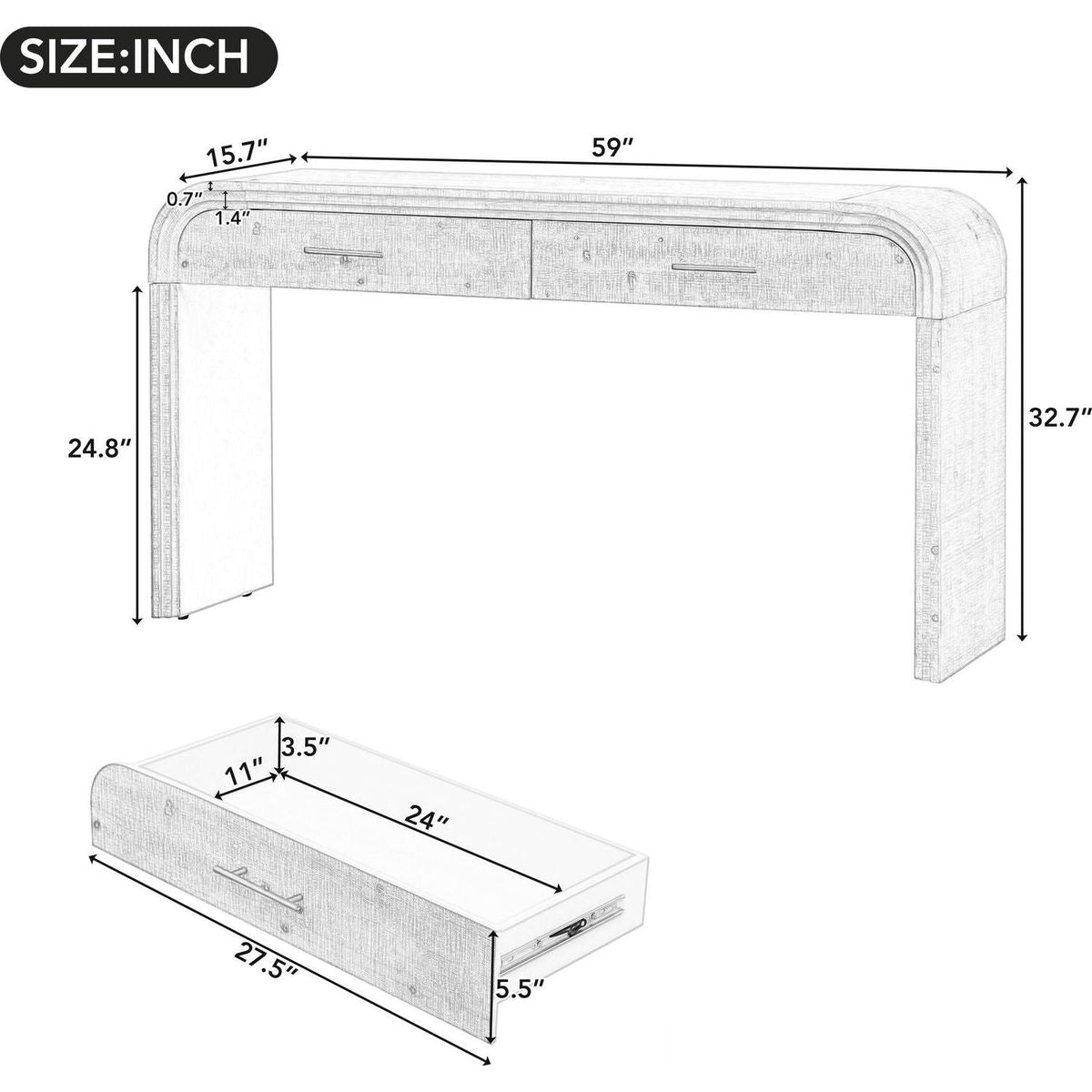 Unique Retro Silhouette Console Table with Open Style, Two Top Drawers for Entrance, Dining Room, Living Room (Natural Wood Wash)