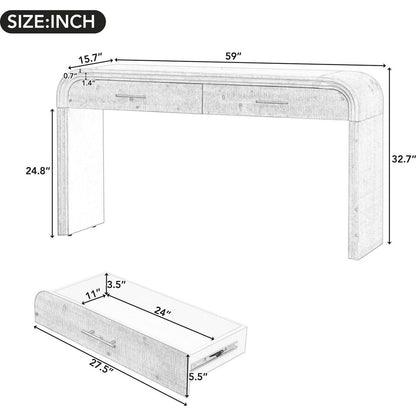 Unique Retro Silhouette Console Table with Open Style, Two Top Drawers for Entrance, Dining Room, Living Room (Natural Wood Wash)