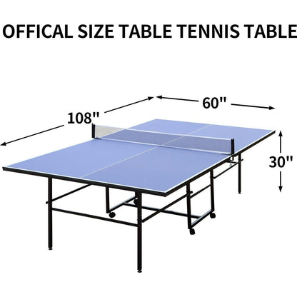 9ft Mid-Size Table Tennis Table Foldable & Portable Ping Pong Table Set for Indoor & Outdoor Games with Net, 2 Table Tennis Paddles and 3 Balls
