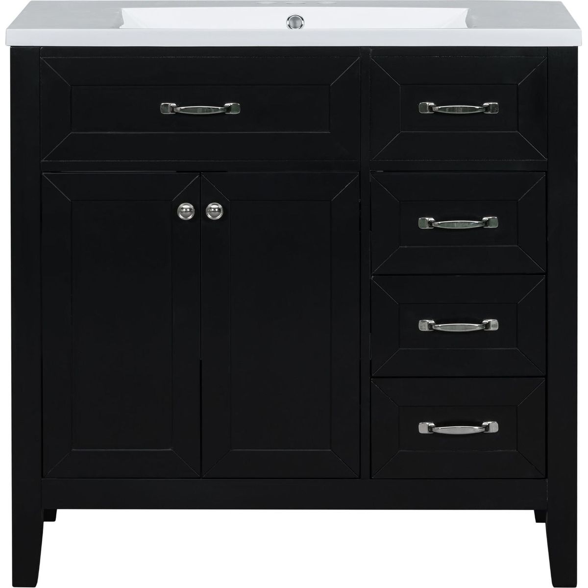 36" Bathroom Vanity with Sink Combo, Black Bathroom Cabinet with Drawers, Solid Frame and MDF Board