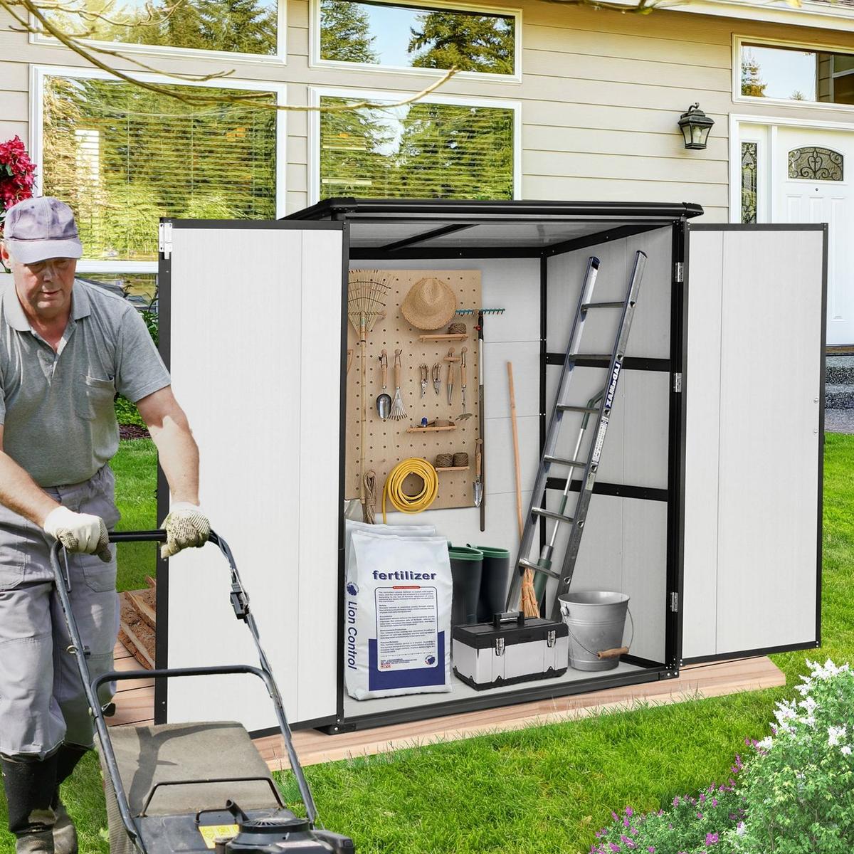 5x3FT Outdoor Storage Shed Waterproof Resin Cabinet with Lockable Doors for Bikes and Patio Furniture