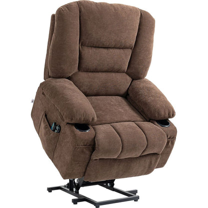 Power Lift Recliner Chair Sofa with Vibration Massage and Heat, Fabric Lift Chair for Elderly, Massage Recliner Chair with Remote Control, Side Pockets, Quick Assembly, Brown