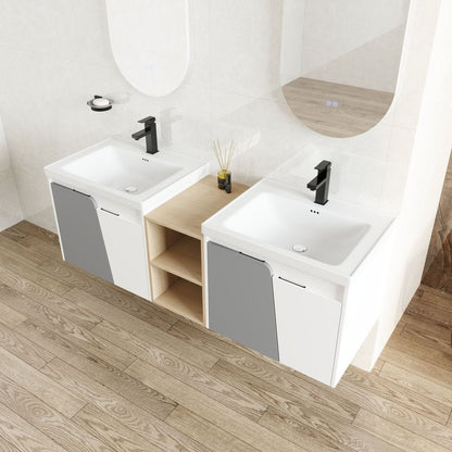 60 Inch Wall-Mounted Bathroom Vanity With Sink,, and A Small Storage Shelves (KD-Packing)