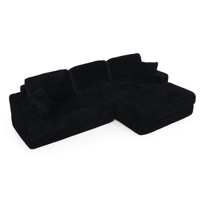 Modern Minimalist Style L Shape Modular Sectional Sofa with Corduroy Finish in Black