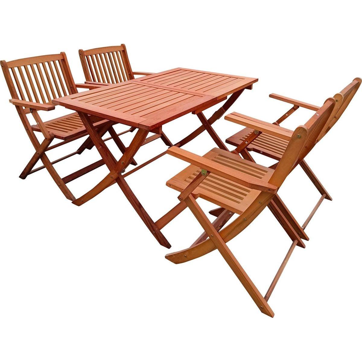 Foldable Patio Dining Set, 4 Folding Chairs & 1 Dining Table, Indoor and outdoor universal,Teak