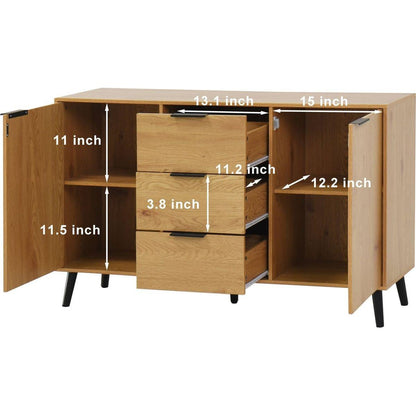 Sideboard Buffet Cabinet with Storage, Wood Coffee Bar Cabinet, 47.2" Kitchen Cabinet with 3 Drawers & 2 Doors, Kitchen Buffet Cabinet Cupboard Natural Wood Color