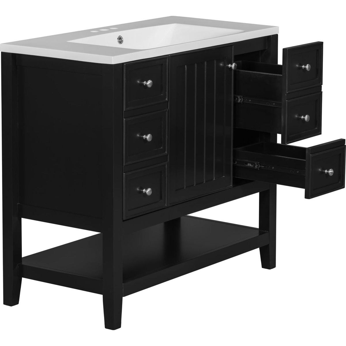 36" Bathroom Vanity with Sink Combo, One Cabinet and Three Drawers, Solid Wood and MDF Board, Black