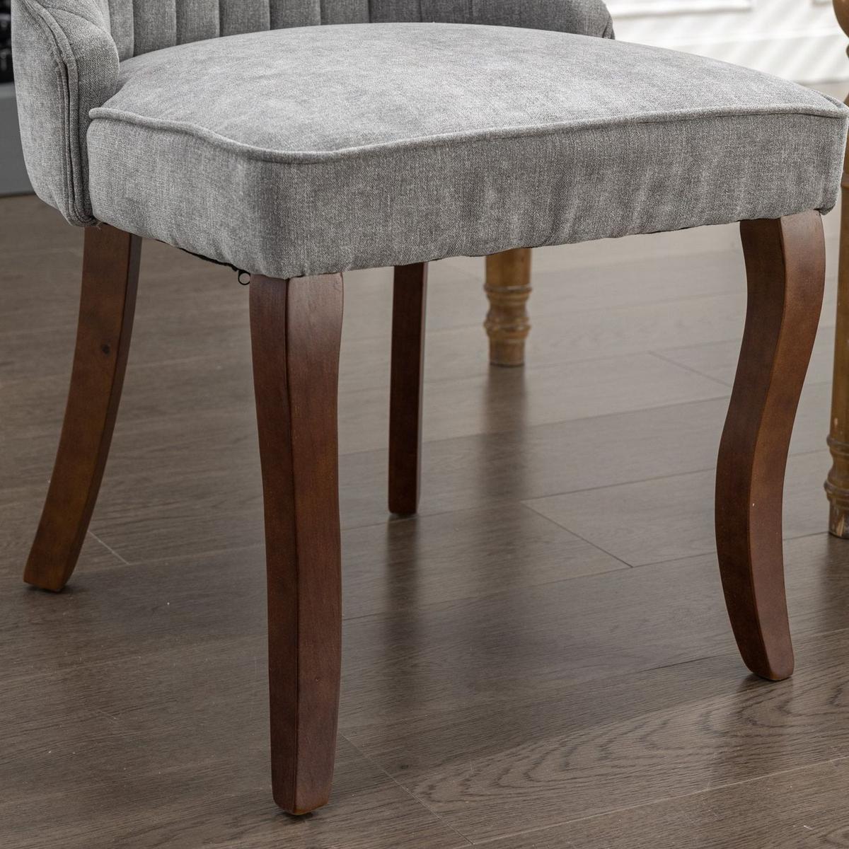 Rayon Cloth Flocking Linen Dining Chairs Channel Kitchen Dinner Chair Comfy Fabric Upholstered Accent Chair for Dining Room with Curved Solid Wood Legs,Set of 2 (Gray)