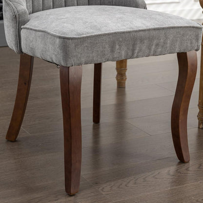 Rayon Cloth Flocking Linen Dining Chairs Channel Kitchen Dinner Chair Comfy Fabric Upholstered Accent Chair for Dining Room with Curved Solid Wood Legs,Set of 2 (Gray)