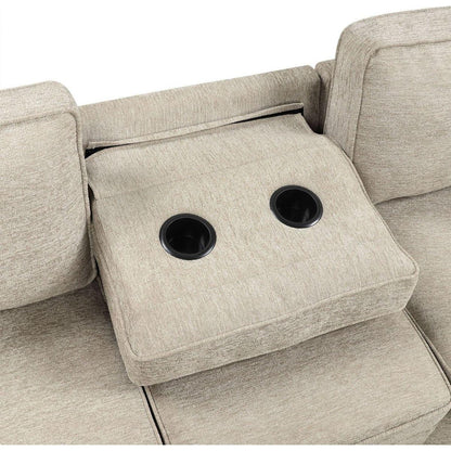 126" L-shaped Sofa Sectional Sofa Couch Pull-out Sofa Bed with Charging Devices and Cup Holders for Living Room, Beige