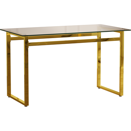 Modern Minimalist Rectangular Glass Dining Table for 4-6 with 0.31" Tempered Glass Tabletop and Golden Chrome Metal Legs, Writing Table Desk, for Kitchen Dining Living Room, 51" W x 27"D x 30" H