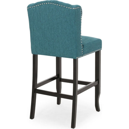 Vienna Contemporary Fabric Tufted Wingback 31 Inch Counter Stools, Set of 2, Teal and Dark Brown