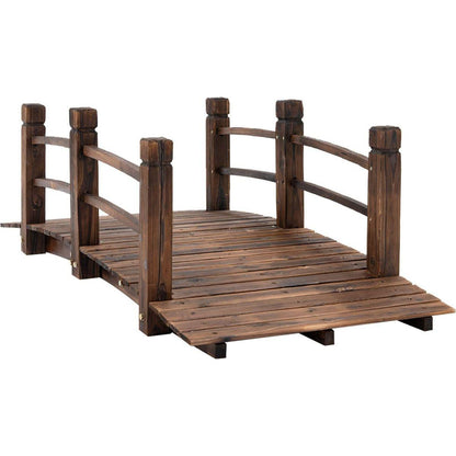 Fir Wood Garden Bridge Arc Walkway with Side Railings for Backyards, Gardens, and Streams, Stained Wood, 60" x 26.5" x 19"