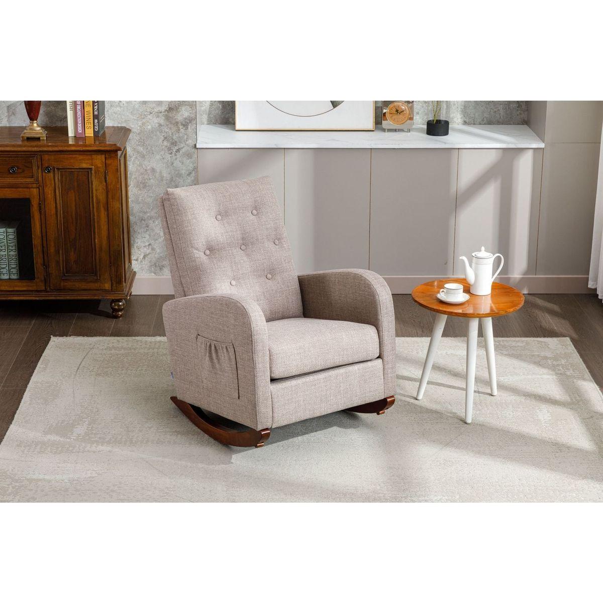 High Back Rocking Chair Nursery Chair .Comfortable Rocker Fabric Padded Seat .Modern High Back Armchair