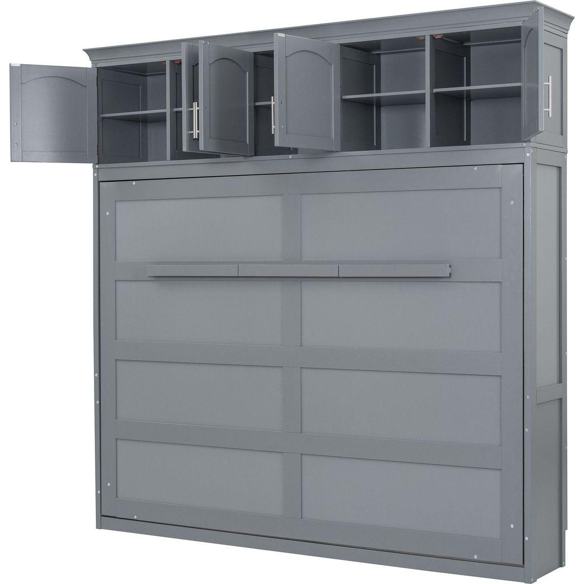 Full Size Murphy Bed Wall Bed with Top Cabinets,Gray