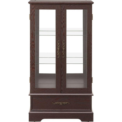 Glass Cabinet Lighted Glass Cabinet Curio Display Cabinet with Adjustable Glass Shelves 2 Doors and 1 drawer Cabinet Bulb Included Cherry