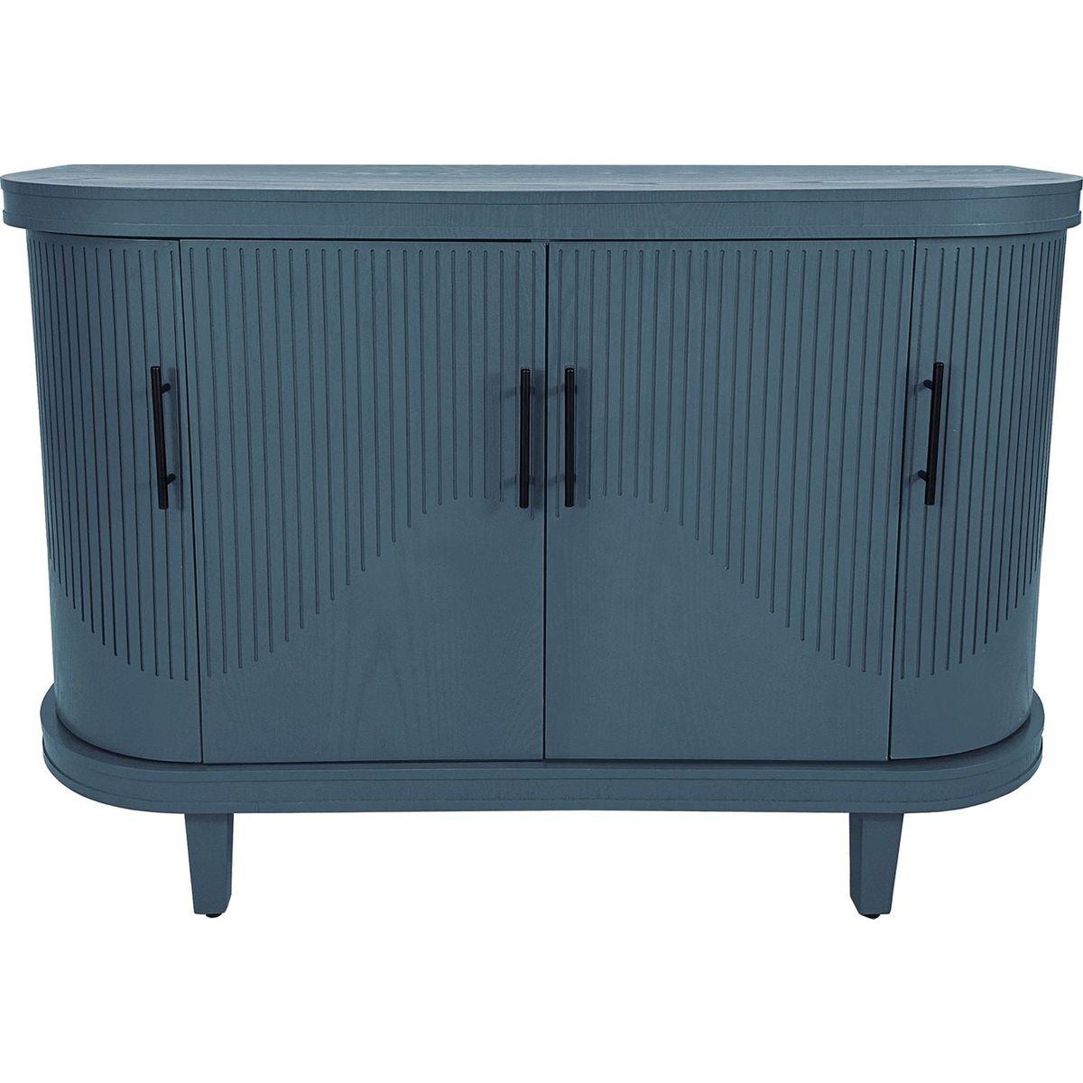 Modern Curved Sideboard 47.2-Inch Decorative Storage Cabinet Wooden Console Table Coffee Bar Cabinet with 4 Doors and Adjustable Interior Shelves for Living Room, Kitchen, Bedroom, Hallway (Blue)