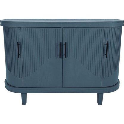 Modern Curved Sideboard 47.2-Inch Decorative Storage Cabinet Wooden Console Table Coffee Bar Cabinet with 4 Doors and Adjustable Interior Shelves for Living Room, Kitchen, Bedroom, Hallway (Blue)