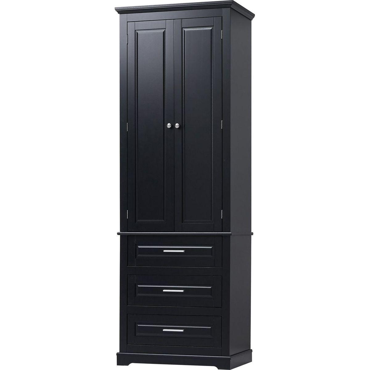 Tall Storage Cabinet with Three Drawers for Bathroom/Office, Black