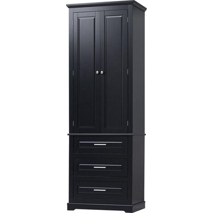 Tall Storage Cabinet with Three Drawers for Bathroom/Office, Black