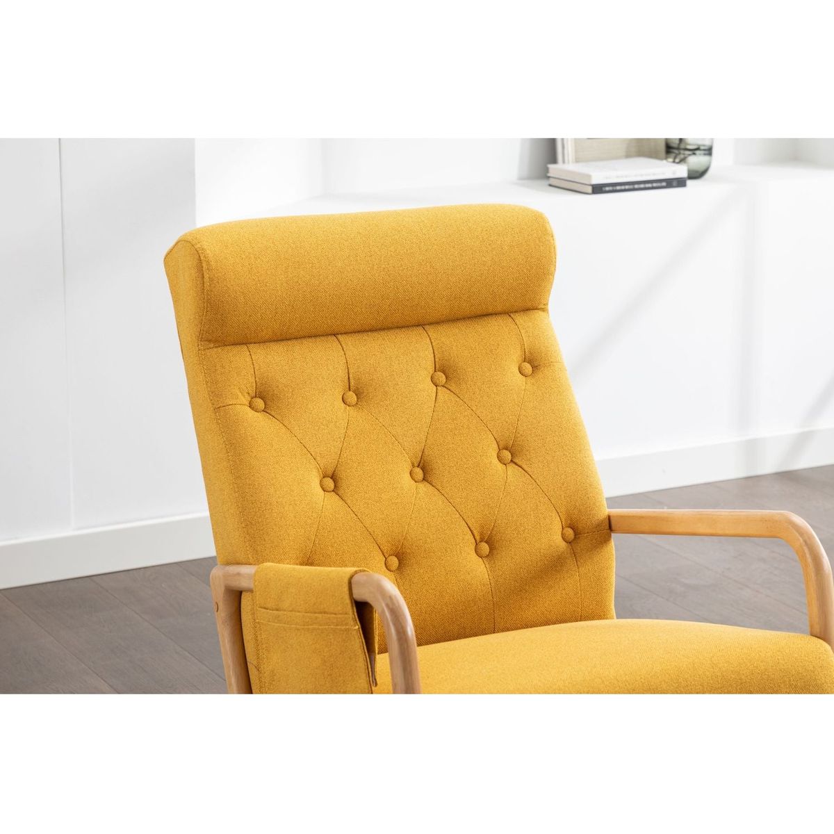 Rocking Chair With Ottoman, Mid-Century Modern Upholstered Fabric Rocking Armchair, Rocking Chair Nursery with Thick Padded Cushion, High Backrest Accent Glider Rocker Chair for Living Room