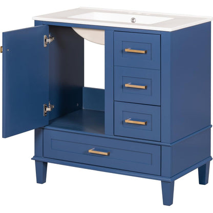 30" Bathroom Vanity, Modern Bathroom Cabinet with Sink Combo Set, Bathroom Storage Cabinet with a Soft Closing Door and 3 Drawers, Solid Wood Frame(Blue)