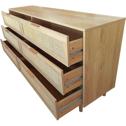 59.06"6-Drawers Rattan Storage Cabinet Rattan Drawer,for Bedroom,Living Room,Natural