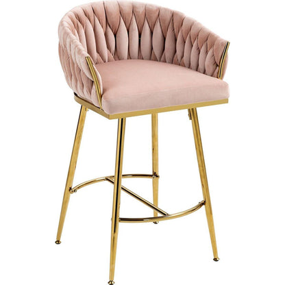 26" Counter height bar stools Set of 2 kitchen island counter bar stool with hand- wave back,golden chromed base and footrest(PINK)