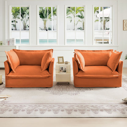 Set of 2 Slipcovered Armchairs,Deep Seat Accent Chair Set for Living Room, Reading Room, Bedroom and Working Spaces,Armchair Sets with Large Soft Pillows,Chenille Fabric,Orange