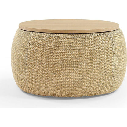 Round Storage Ottoman, 2 in 1 Function, Work as End table and Ottoman, Natural (25.5"x25.5"x14.5")