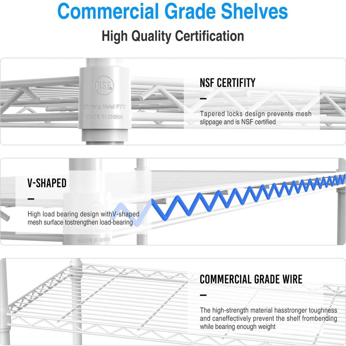 3 Tier Wire Shelving Unit, 1050 LBS NSF Height Adjustable Metal Garage Storage Shelves, Heavy Duty Storage Wire Rack Metal Shelves - White