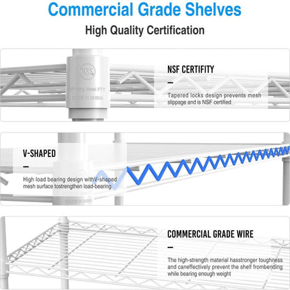 3 Tier Wire Shelving Unit, 1050 LBS NSF Height Adjustable Metal Garage Storage Shelves, Heavy Duty Storage Wire Rack Metal Shelves - White