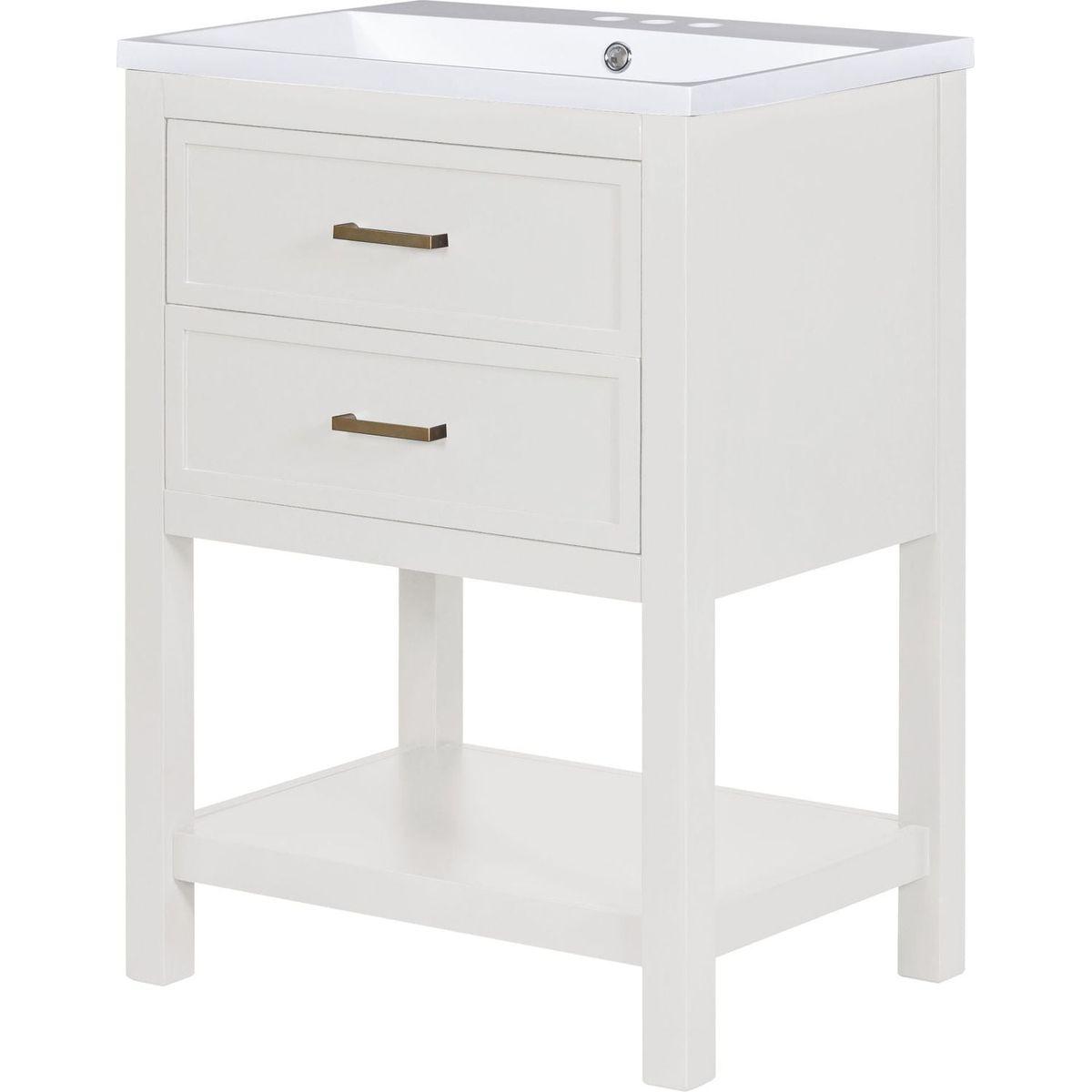 24" Bathroom Vanity with Top Sink, Modern Bathroom Storage Cabinet with 2 Drawers, Single Sink Bathroom Vanity