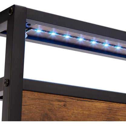 King Size Metal Platform Bed Frame with Wooden Headboard and Footboard with USB LINER, LED Lights, No Box Spring Needed, Large Under Bed Storage, Easy Assemble