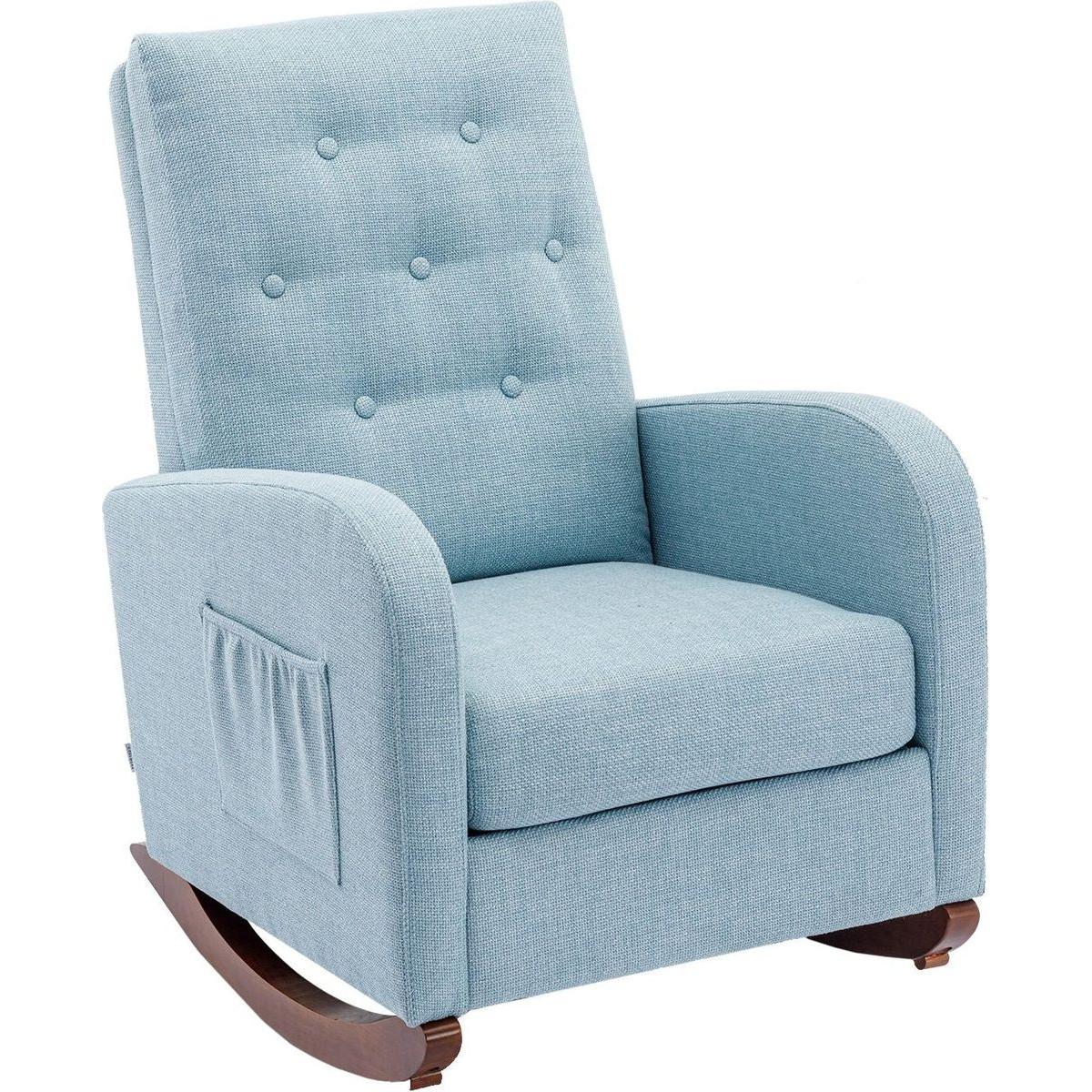 High Back Rocking Chair Nursery Chair .Comfortable Rocker Fabric Padded Seat .Modern High Back Armchair