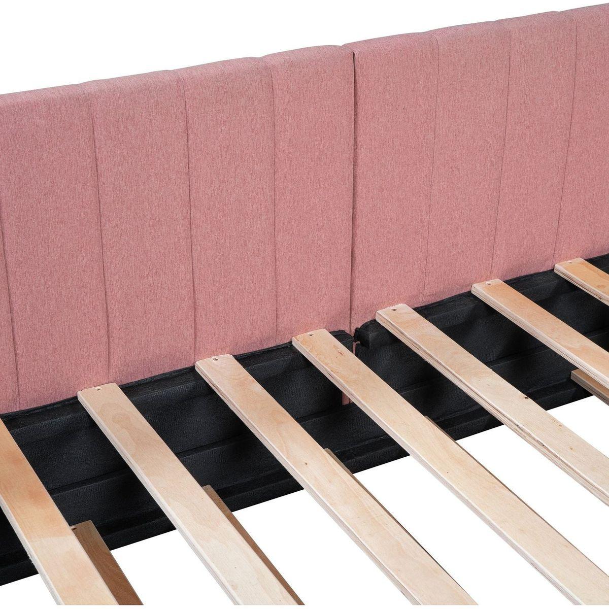 Upholstered Daybed with Trundle Twin Size Sofa Bed Frame No Box Spring Needed, Linen Fabric(Pink)
