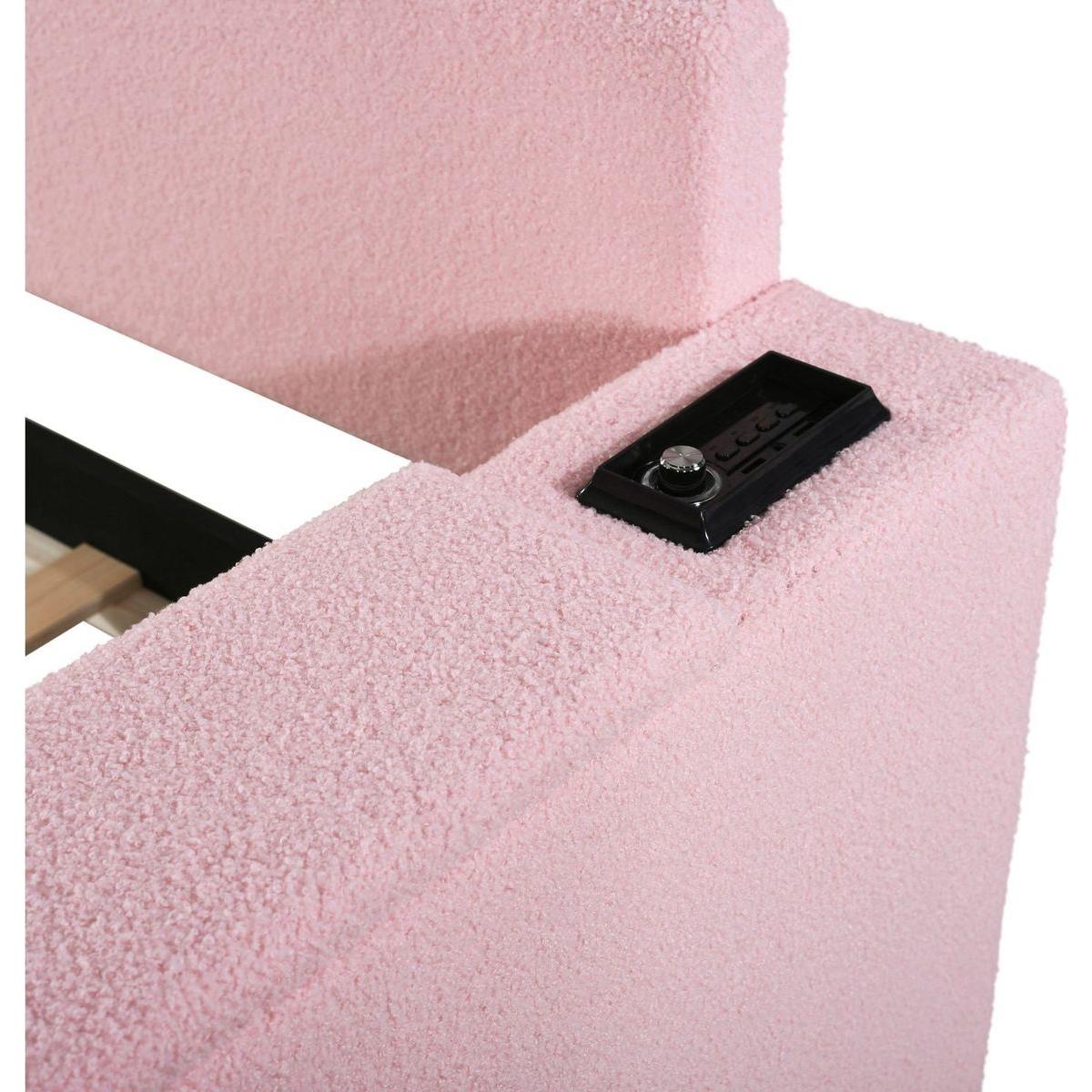 Twin Size Upholstered Daybed with Storage Armrests, Trundle and Latest Integrated Bluetooth Audio System, Teddy Fleece, Pink