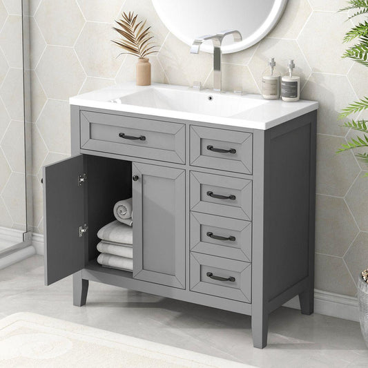 36' Bathroom Vanity with Sink Combo, Bathroom Cabinet with Drawers, Solid Frame and MDF Board, Grey (Old Sku:JL000007AAE)