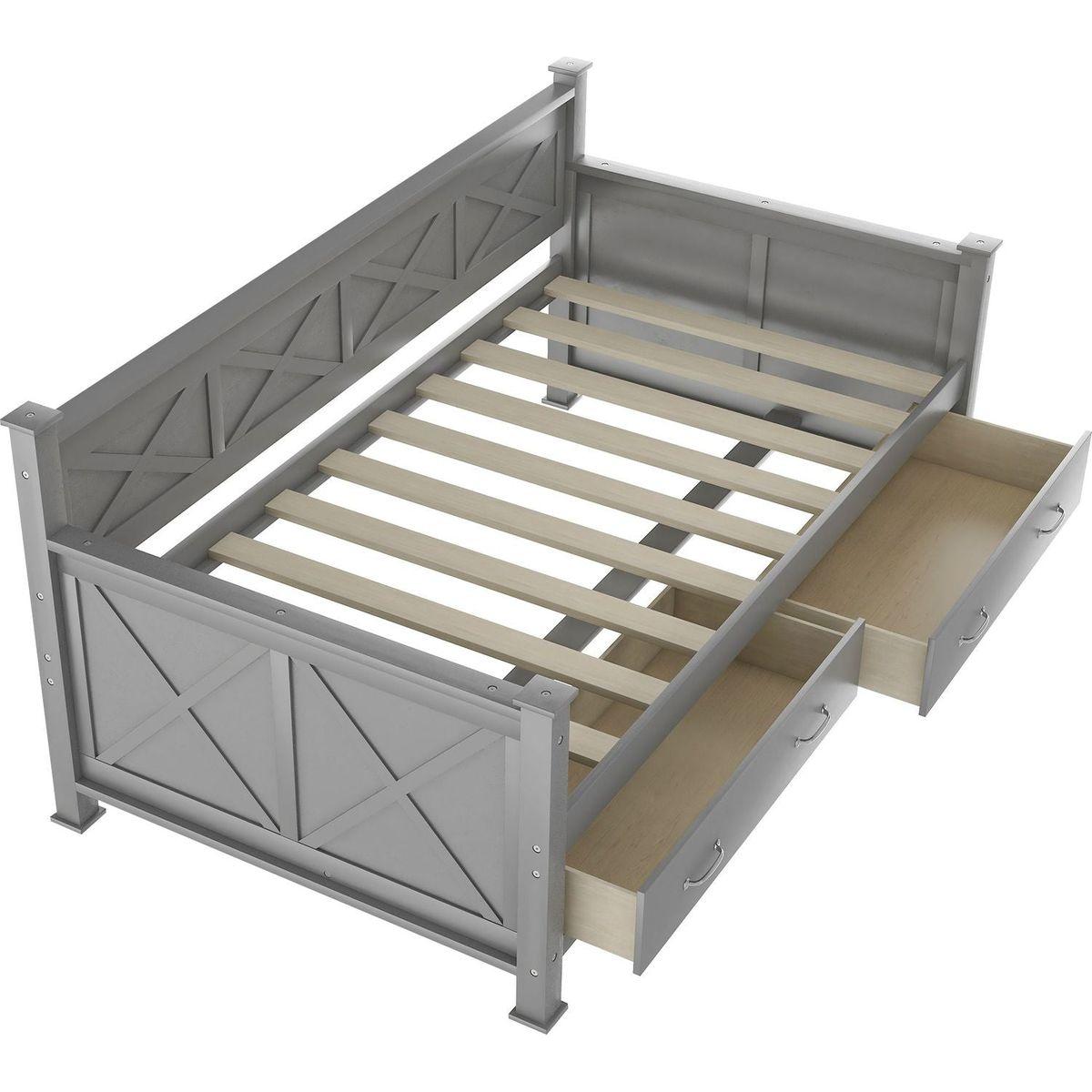 Twin Size Daybed with 2 Large Drawers, X-shaped Frame, Modern and Rustic Casual Style Daybed, Gray