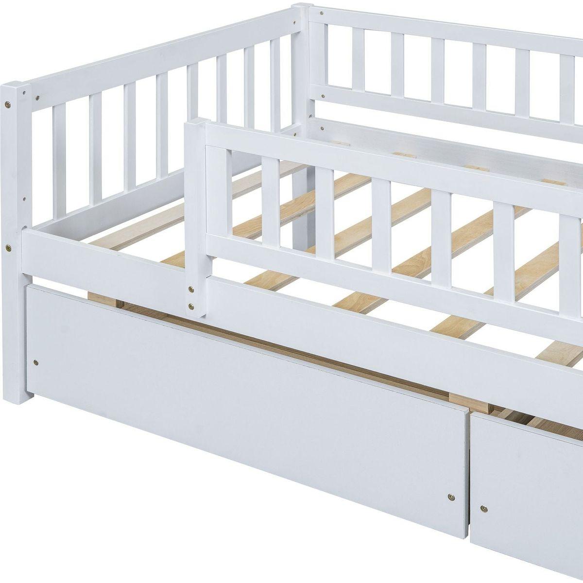 Twin Size Daybed Wood Bed with Two Drawers, White