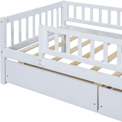 Twin Size Daybed Wood Bed with Two Drawers, White