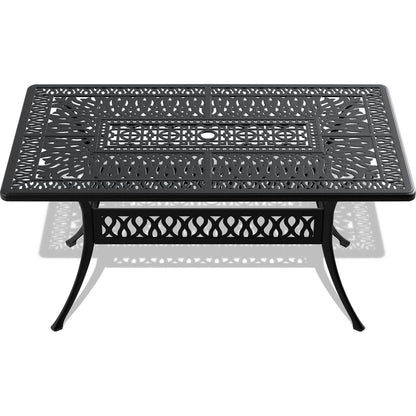 L58.27xW34.65-inch Cast Aluminum Patio Dining Table With Black Frame and Umbrella Hole