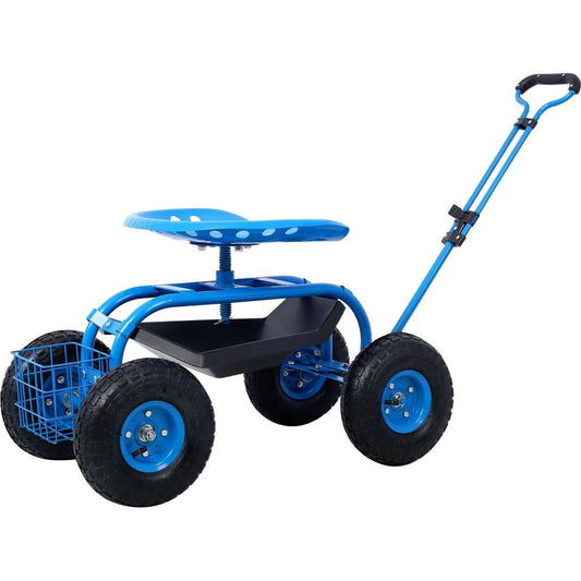 Rolling Garden Scooter Garden Cart Seat with Wheels and Tool Tray, 360 Swivel Seat,Blue--refurbished