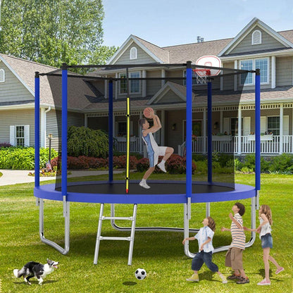 10FT Trampoline for Kids, Basketball Hoop and Ladder, Outdoor Kids Trampoline with Safety Enclosure,Fast Assembly for Backyard Fun,ASTM Approved