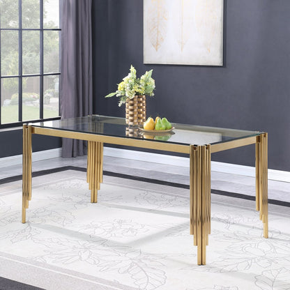 65' Rectangle Glass Dining Table, Tempered Glass Tabletop and Polished Gold Legs, Modern Style Table for Home, Kitchen. Dining Room